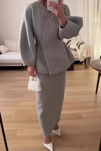 CALINA – ELEGANCKI ZESTAW Z DŁUGIM RĘKAWEM Z DEKOLTEM W SERCIE