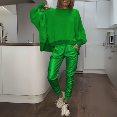 Tomasa - Zestaw Swetra i Spodni Dresowych z Satyny